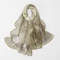 Elegant olive green floral Georgette scarf for women thin breathable sunscreen shawl - 160*50cm / Green