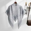 Elegant Bali yarn printed square shawl with floral pattern in light blue grey. - 110*110cm / Gray Blue Print (SM007-5#)