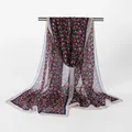 Elegant floral print georgette scarf for women, lightweight sun protection shawl wrap - 160x50cm / Navy Blue (QQ018-4)