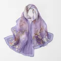 Elegant purple floral chiffon scarf for women lightweight summer sun protection shawl - 160*50cm / Purple
