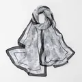 Elegant grey floral georgette scarf with black borders for women, thin sunscreen shawl. - 160*50cm / Grey-White