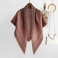 Elegant vintage floral print voile scarf in dusty rose finish with scalloped edge detail - Red Brown