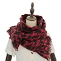 Bufanda con estampado de leopardo rojo y negro de imitación de cachemira con flecos - Estampado de Leopardo Rojo Negro (YR059-8#)