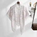 Elegant bali yarn floral print square scarf shawl in cream and pink for spring fashion - 110*110cm / Cream Floral (SM007-11#)