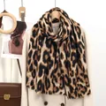 Elegante bufanda con estampado de leopardo en imitación de cachemira para otoño e invierno - Estampado de Leopardo Marrón Café