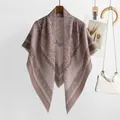 Elegant dusty rose floral print Bali yarn square scarf shawl with scalloped edges - Brown