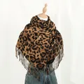 Bufanda chal de moda en imitación cachemir con estampado de leopardo y borlas mujer - Estampado de Leopardo Caqui (YR327-2#)