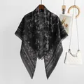 Elegant black printed bali yarn square scarf with intricate floral and baroque patterns - Black