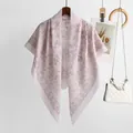 Elegant pink floral Bali yarn square scarf for women's trendy spring fashion accessory. - Light Pink