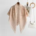 Elegant floral printed Bali yarn square scarf in beige tone, lightweight fashion shawl wrap - Light Yellow