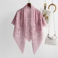 Elegant pink floral print Balinese yarn square scarf for women's spring fashion styling - Deep Pink