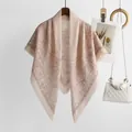 Elegant pink floral print Bali yarn square scarf for women's spring fashion - Earthy Yellow