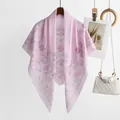 Elegant pink floral Bali yarn scarf for spring, lightweight and stylish square shawl. - Pink