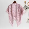 Elegant pink floral voile square scarf featuring a delicate lace-inspired edge pattern - Soft Pink Delicate Small Floral Style (SM013-2#) / 110*110cm