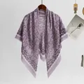 Elegant lavender floral print voile square scarf and versatile headscarf shawl for women - Light Purple Fresh Floral Toothed Edge (SM013-3#) / 110*110cm