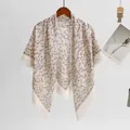 Elegant floral print Bali yarn square scarf in cream with a delicate pink flower pattern. - 110*110cm / Beige (SM013-4#)