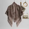 Elegant floral print Bali yarn square scarf in dusty rose finish for spring fashion - Coffee