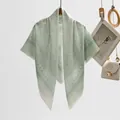 Elegant mint green floral voile scarf featuring delicate lace trim and square shawl design. - Light Green