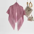 Elegant pink floral printed voile square scarf for women's head wrap and shawl. - Pink