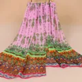 Lange roze chiffon sjaal met Indiase etnische prints voor zomerse zonbescherming - Indiase Etnische Print Stijl (XQ289-#1) / Roze / 150x50cm