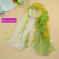 Elegante chiffon sjaal in muntgroen met ademende Indiase bloemenprint voor dames - Bloemenstijl met Kleurverloop in Chinese Stijl (XQ016-1#) / 150cm x 50cm / Muntgroen