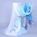 Elegante chiffon sjaal met bloemenprint in blauw en paars kleurverloop voor de zomer - Bloemenstijl met Kleurverloop in Chinese Stijl (XQ016-5#) / 150cm x 50cm / Blauwgrijs