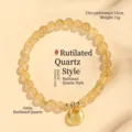 Elegantes goldenes Rutilquarz-Armband mit einem symbolischen goldenen Segensschloss-Anhänger - 6mm Rutilquarz Glücksschloss Armband / Umfang 15cm