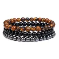 Juego de tres pulseras de piedras naturales con cuentas de ojo de tigre, hematita y obsidiana - 6mm (ai-Juego de 3 piezas) / Ojo de Tigre + Piedra Pulida + Hematita