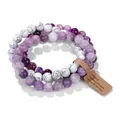 Close-up of a three-layer natural stone beaded bracelet set with amethyst and white turquoise - White Turquoise & Amethyst & Purple Striped Agate Set (6) / Set of 3