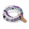 Set of stacked natural amethyst and fluorite beaded bracelets with organic stone texture - Amethyst & Clear Quartz & Fluorite Set (9) / Set of 3