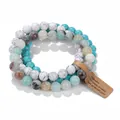 Detail of natural stone beaded bracelets with turquoise and howlite beads on kraft tag - White Turquoise & Sky Blue Turquoise & Mixed Stone Set (10) / Set of 3