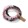 Juego de tres pulseras de cuentas de piedra natural con cuarzo rosa y rodonita - Cuarzo Rosa & Obsidiana & Rodonita Juego (3) / Juego de 3