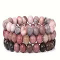 Stackable set of 3 natural pink rhodonite stone beaded stretch bracelets for women - 8mm (ai-3 Piece Set) / Rhodonite + Rhodochrosite + Pink Zebra Stone