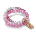 Set of three pink and grey cat's eye stone beaded bracelets for women's stacking. - Pink & Lavender & White Cat's Eye Style Set (14) / Set of 3