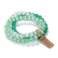 Triple-layer green and white cat's eye gemstone beaded bracelet set for women's jewelry. - Dark Green & Light Green & White Cat's Eye Style Set (15) / Set of 3