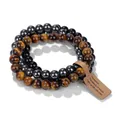 Stackable three-piece set of natural tiger eye and black hematite beaded bracelets - Tiger Eye & Glossy Black Stone Set (16) / Set of 3