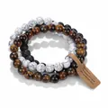 Set of three natural stone beaded bracelets with tiger eye and lava stone beads. - Tiger Eye & White Turquoise & Lava Stone Set (17) / Set of 3