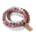Natural stone beaded bracelet set featuring white howlite and pink rhodonite beads - White Turquoise & Rhodonite & Unakite Set (18) / Set of 3