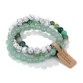 Set of 3 natural stone beaded bracelets in white and green tones - White Turquoise & Aventurine & Striped Agate Set (19) / Set of 3