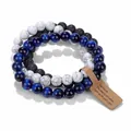 Triple-layer natural stone beaded bracelet set featuring blue tiger eye and lava beads - Blue Tiger Eye & White Turquoise & Lava Stone Set (20) / Set of 3