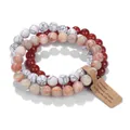 Premium set of three natural stone beaded bracelets with white, red, and peach marble textures - White Turquoise & Red Agate & Patterned Stone Set (22) / Set of 3