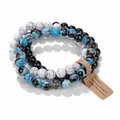 Stacked natural stone beaded bracelet set with white, blue and black marbled beads - White Turquoise & Blue-Black Patterned Stone & Black Agate Set (23) / Set of 3