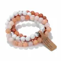 Set of three natural stone beaded bracelets in peach and marbled white tones. - Peach & White Marble Vein Stone Set (26) / Set of 3