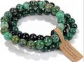 Three-piece set of natural stone beaded bracelets with green and black marbled gems - Green Patterned Stone & Black Agate Set (28) / Set of 3