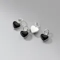 Ciondoli a cuore in argento S925 e smalto nero per creazione gioielli fai da te regalo - Nero