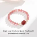 Pulsera Pixiu de cuarzo fresa natural con cuentas bañadas en oro para muñeca 15cm. - Pulsera de un Solo Lazo / 15cm Circunferencia Interna / Estilo Cuarzo Rutilado