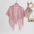Elegant pink floral print Bali yarn square scarf for spring, soft lightweight head wrap hijab - Pink