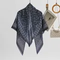 Elegant dark blue floral printed Bali yarn square scarf shawl for stylish spring look - Navy Blue