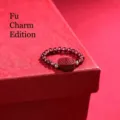 Handcrafted cinnabar and garnet bead ring in Fu charm style on a luxury red box - Fu Character Style / Copper Fittings / Burgundy