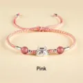 Handmade S999 sterling silver dragon charm bracelet with adjustable pink braided rope - 粉色(S925银龙宝宝草莓晶粉绳编织手链)